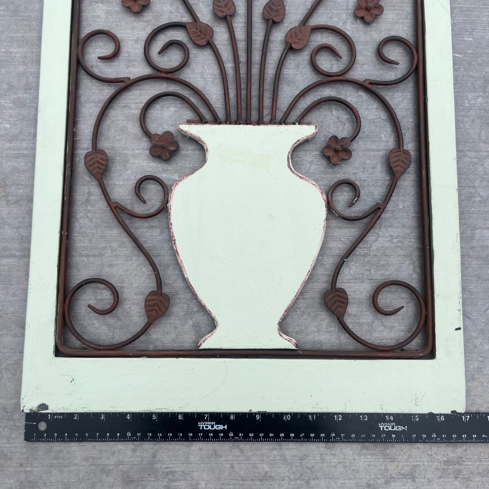 Rustic Mint Green Wood and Metal Floral Vase Wall Art Plaque Farmhouse Decor - Picture 3 of 6